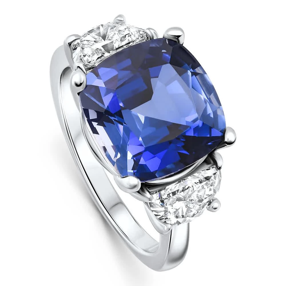 Pompeii3 8.50Ct TW Cushion Blue Sapphire 
Diamond 3-Stone Ring 14k White Gold Lab Grown 3