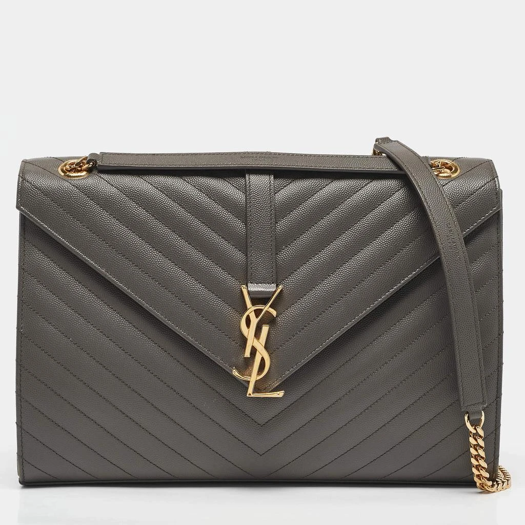 Saint Laurent Grey Chevron Leather Large Monogram Envelope