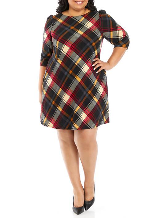 Jessica Howard Howard Plus Size Puff Sleeve Plaid A Line Dress