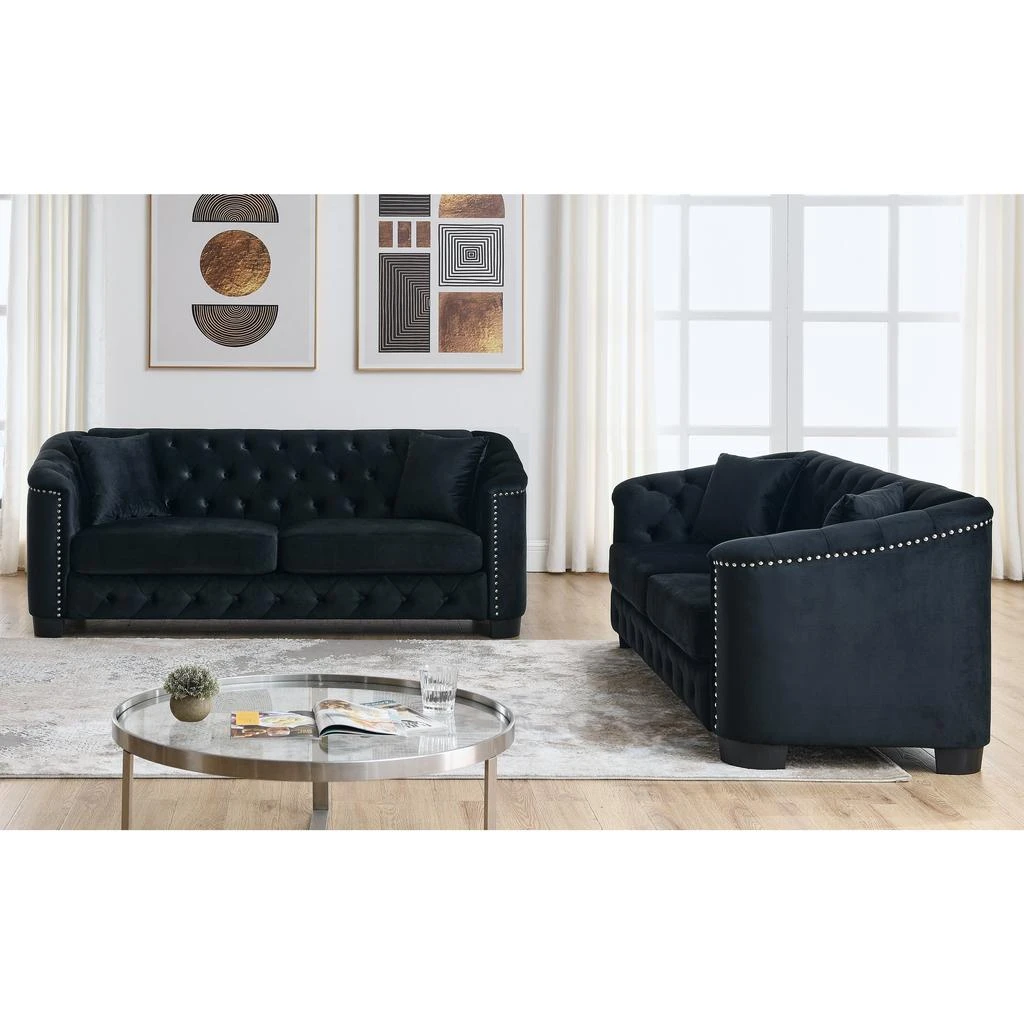 Streamdale Furniture Streamdale 3-seater + 3-seater Combination sofa.Velvet black 2