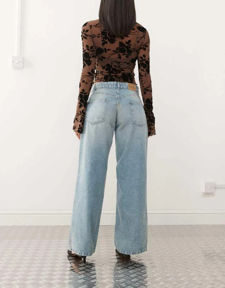 Motel Motel roomy extra wide low rise jeans in washed blue green 2