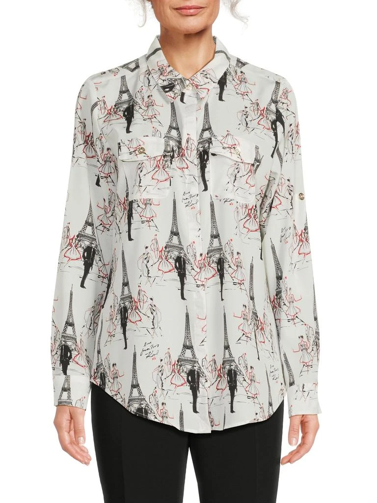 Karl Lagerfeld Paris Printed Roll-Sleeve Shirt