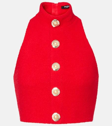 Balmain Halterneck wool-blend crêpe top 1