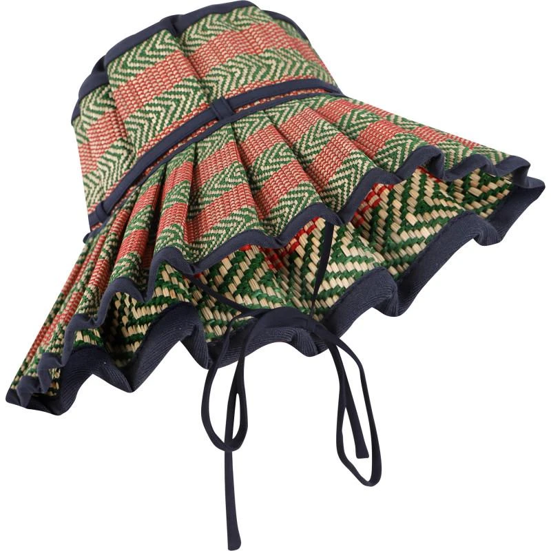 Lorna Murray Striped pleated bucket hat in green and red 1