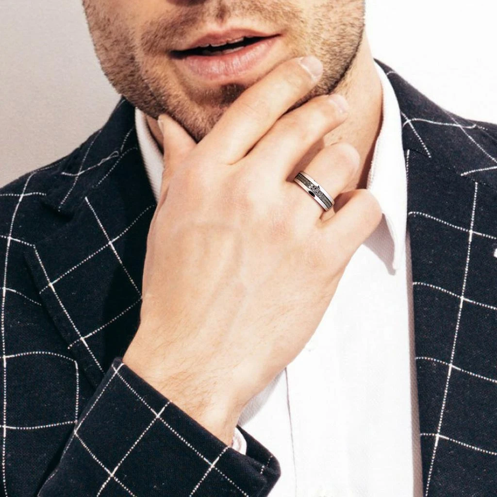 Mimi & Max 1/10ct TDW Black Diamond Men's Double Row Anniversary Band in Sterling Silver 4