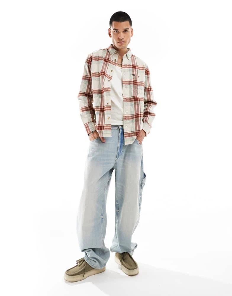 LEE Lee Riveted check flannel shirt relaxed fit in off white 3
