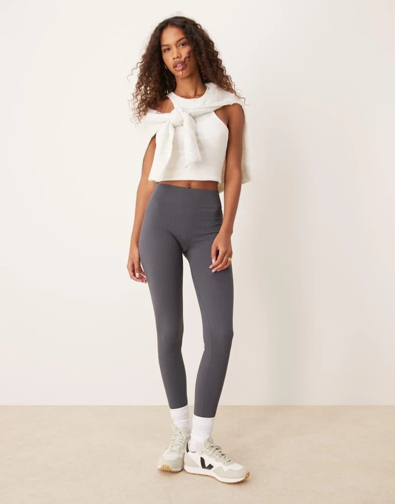 New Look New Look seamless ribbed leggings in grey 1