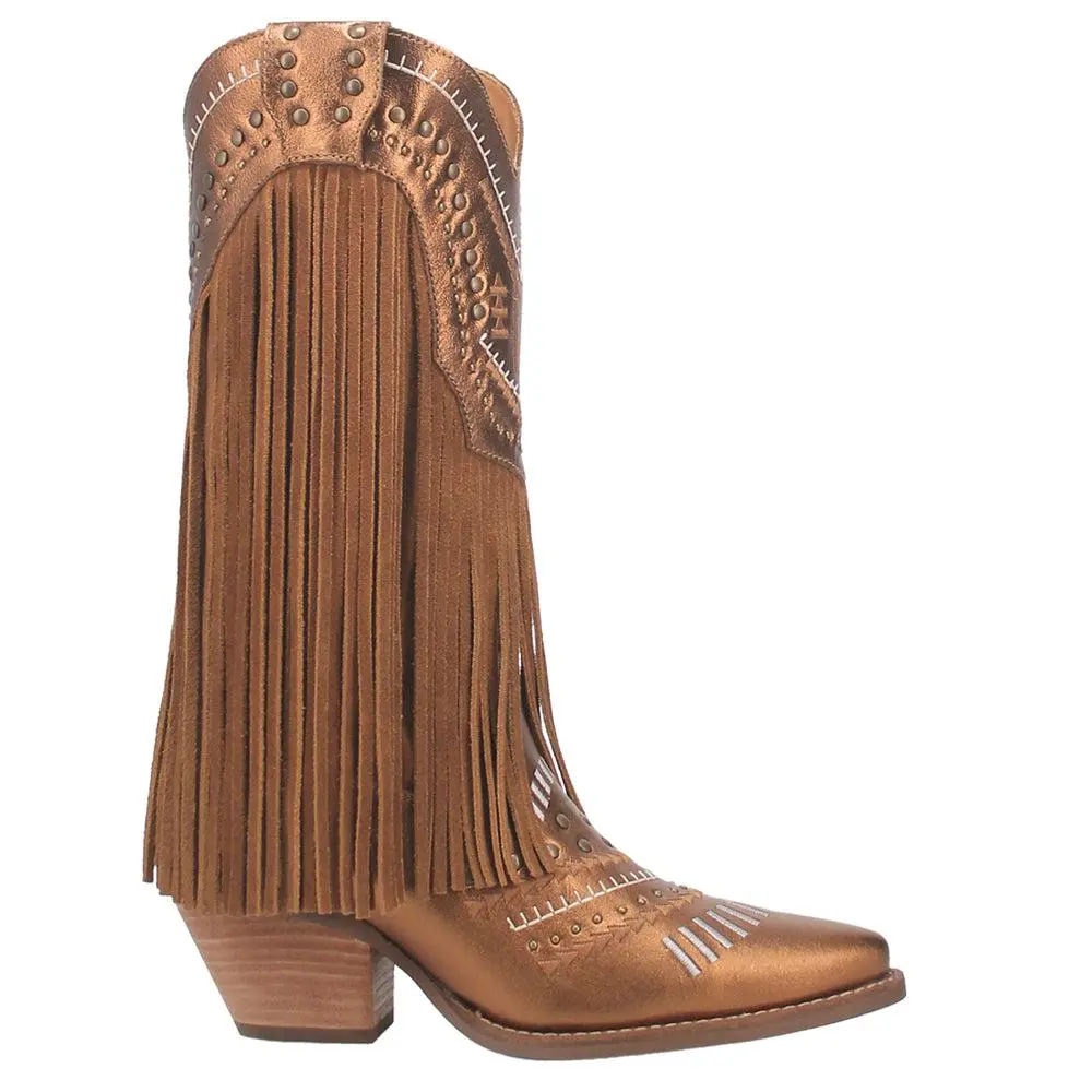 Dingo Gypsy Studded Fringe Metallic Snip Toe Pull On Cowboy Boots
