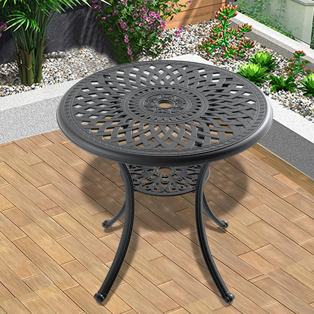 Streamdale Furniture Streamdale Ø30.71-inch Cast Aluminum Patio Dining Table With Black Frame and Umbrella Hole