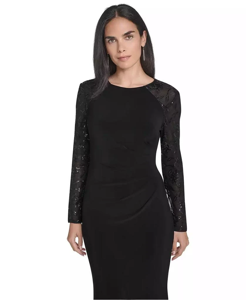 knee length dresses for ladies Contrast Lace Raglan Sleeve Tee Dress main image 0