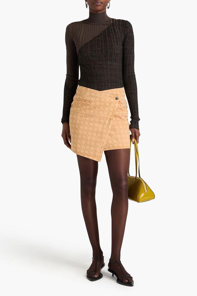 Nanushka Asymmetric logo-print denim mini wrap skirt