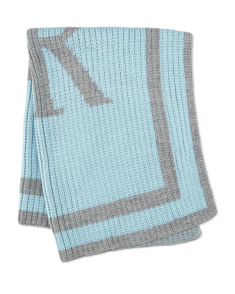Butterscotch Blankees Monogrammed Knit Striped-Trim Baby Blanket, Light Blue 2