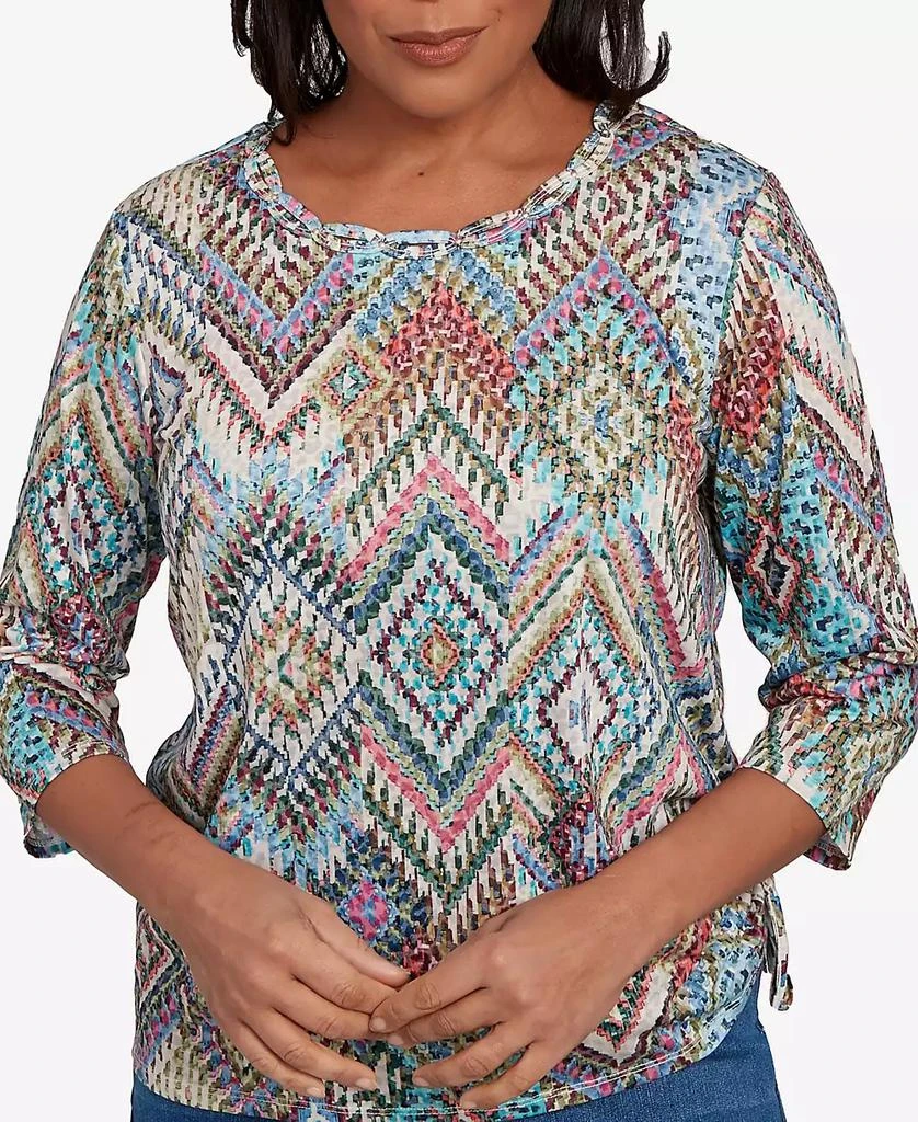 Alfred Dunner Women's El Paso Ikat Diamond Detailed Neckline Top 5