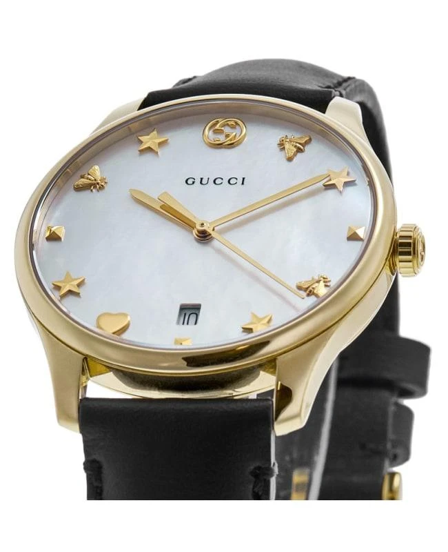 Gucci Gucci G-Timeless Mother of Pearl Dial Black Leather Strap Women's Watch YA1264044A 2