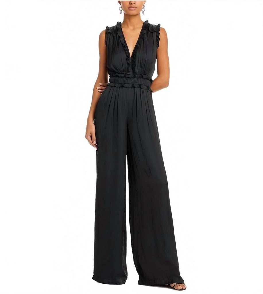 Ramy Brook Katelyn Ruffle Satin Jumpsuit In Black 4