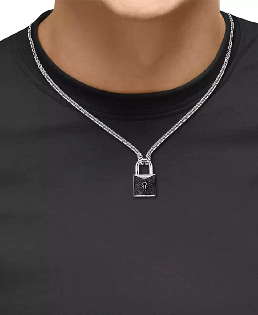 Effy EFFY® Men's Black Spinel Padlock 22" Pendant Necklace (1-1/2 ct. t.w.) in Sterling Silver 2