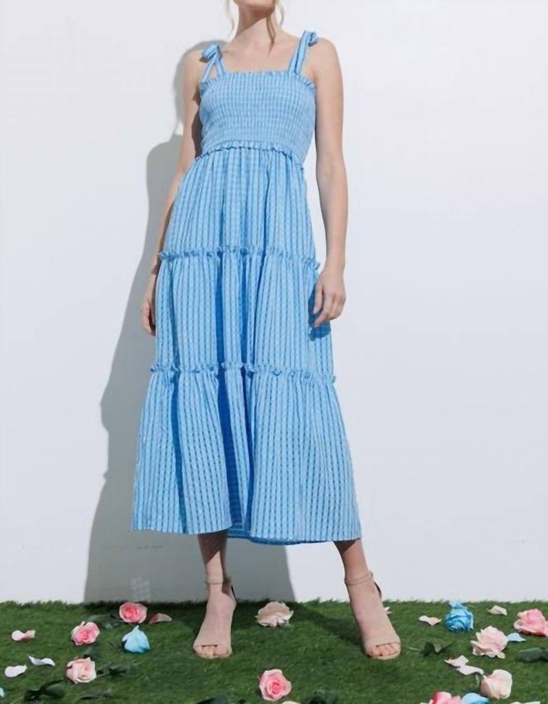 Aaron & Amber Smocked Maxi Dress In Blue Gingham