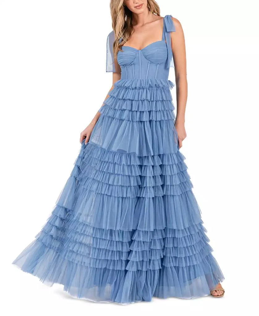 B Darlin Juniors' Corset Ruffled Gown - Chambray - Size 9/10