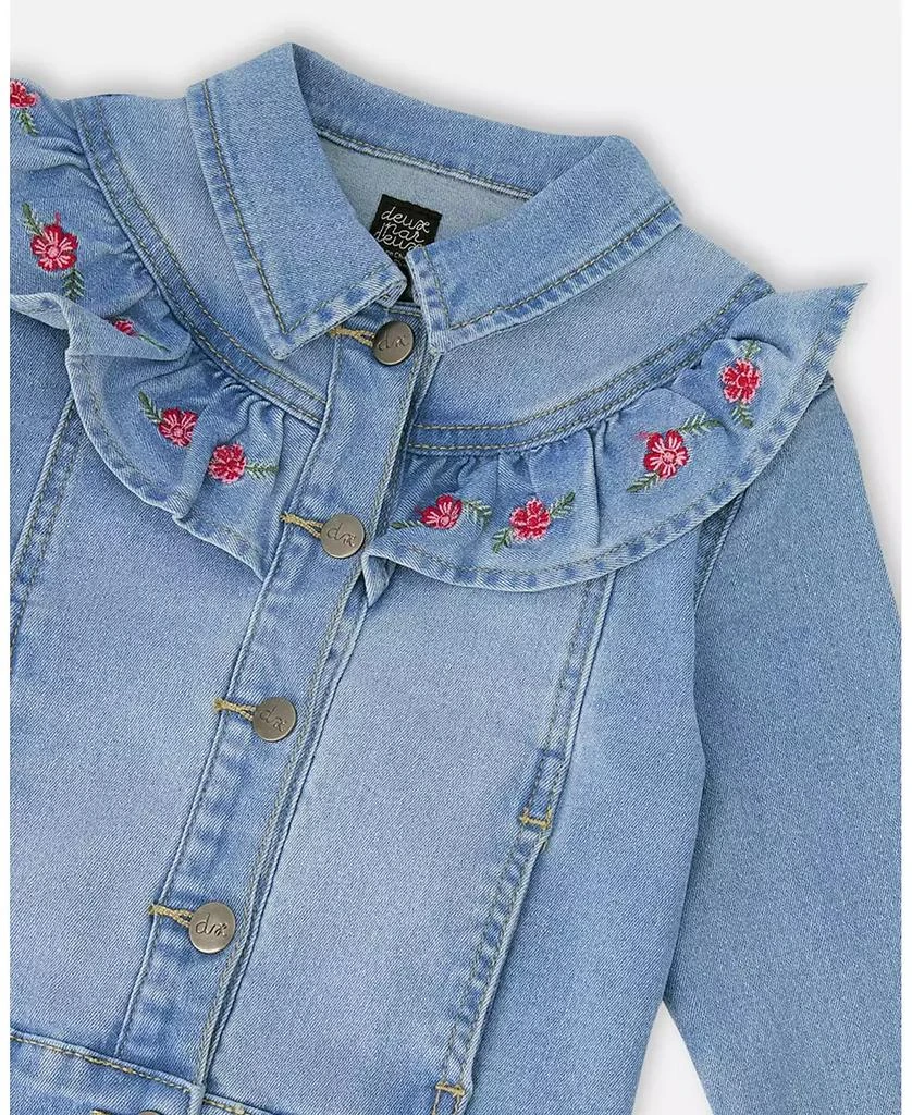 Deux par Deux Girl Light Blue Denim Jacket with Embroidery - Toddler|Child 5