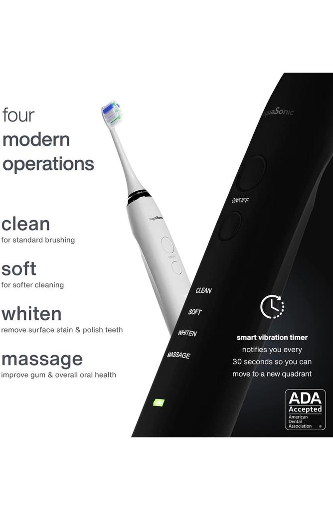 AquaSonic Duo PRO - Dual Handle Whitening Smart Toothbrushes with UV Sanitizing Base & 10 DuPont Brush Heads & 2 Travel Cases