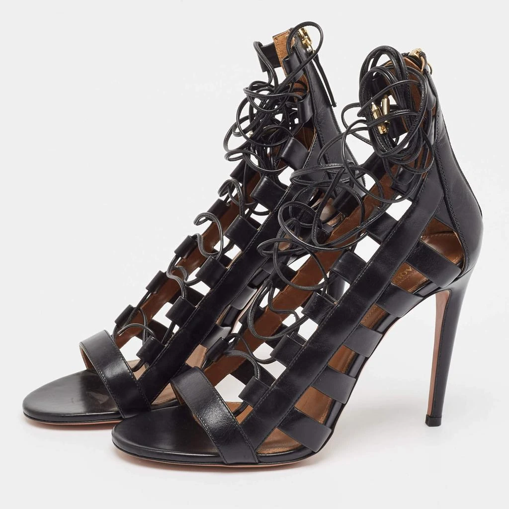 Aquazzura Aquazzura Black Leather Amazon Ankle Wrap Sandals Size 38 2