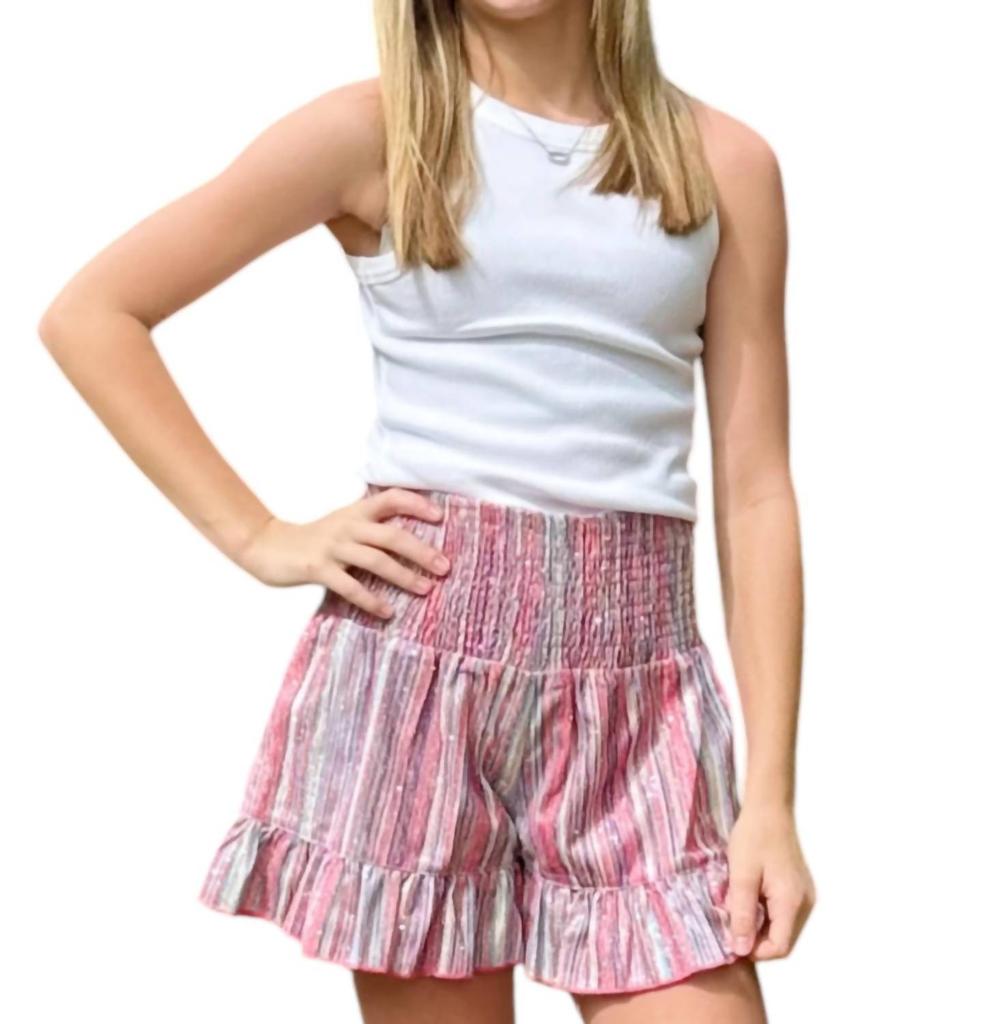 Hannah Banana Hannah Banana - Girl's Glitter Stripe Shorts with Smocked Waist