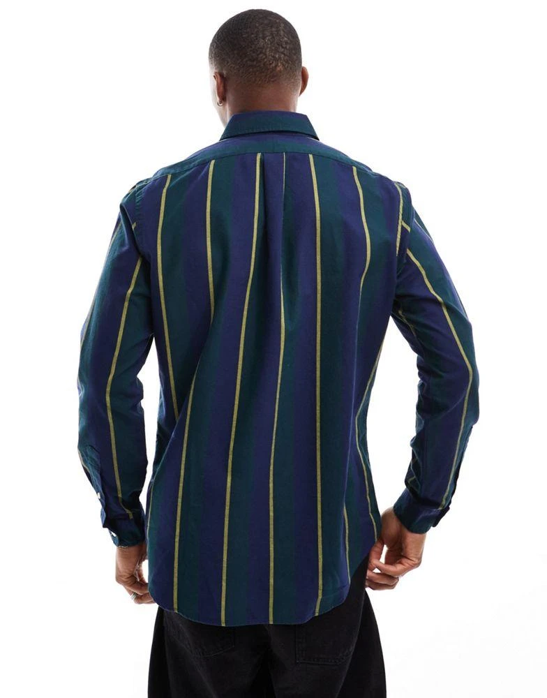 Ralph Lauren Polo Ralph Lauren icon logo varisty stripe oxford shirt classic oversized fit in navy/green multi 3