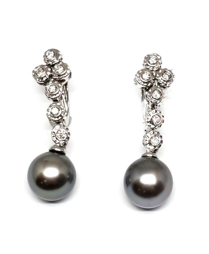 Andreoli 18K White Gold Diamond and Tahitian Pearl Drop Earrings