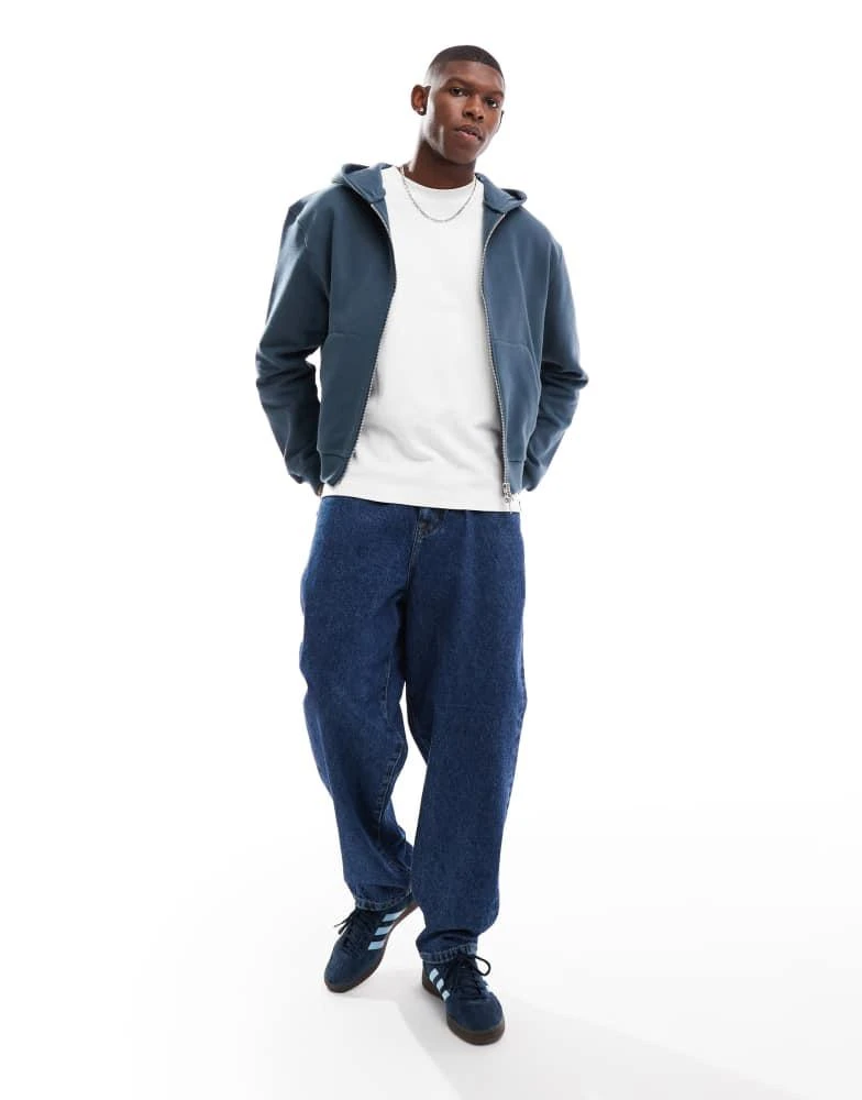 ASOS ASOS DESIGN premium heavyweight boxy cropped zip through hoodie 400gsm in grey 4