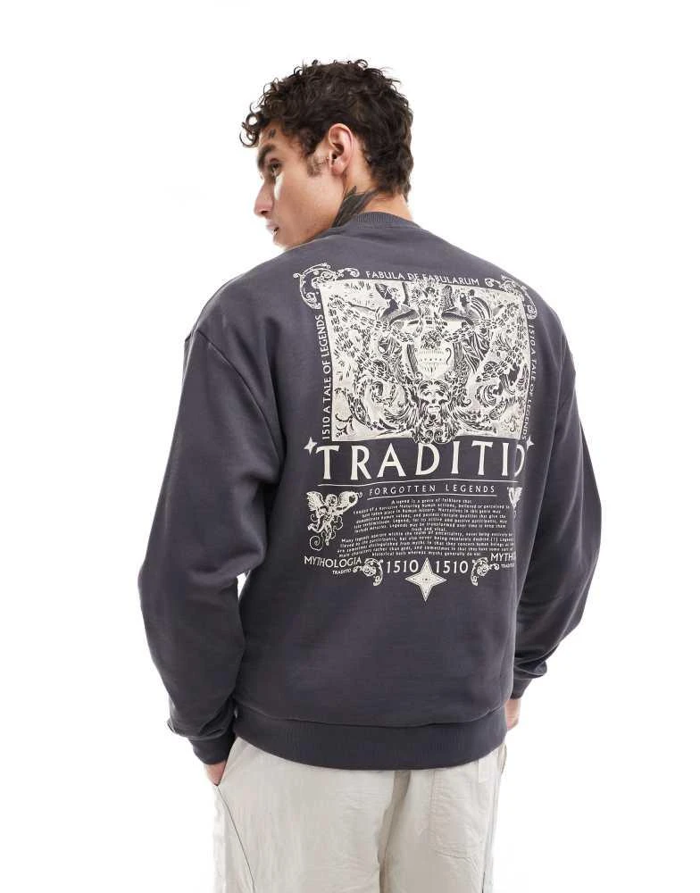 ASOS ASOS DESIGN oversized sweatshirt with cherub print in charcoal grey 1