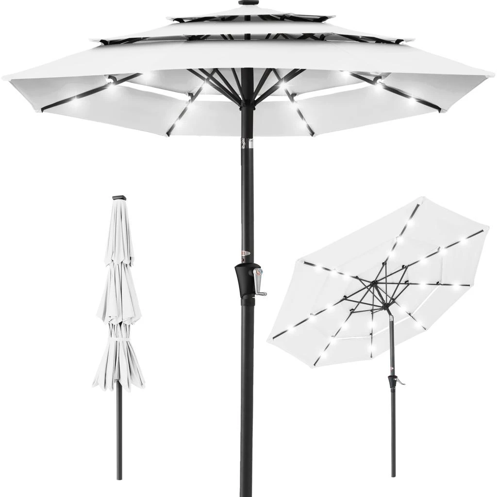 Best Choice Products 10ft 3-Tier Solar Patio Umbrella w/ 24 LED Lights, Tilt Adjustment, Easy Crank