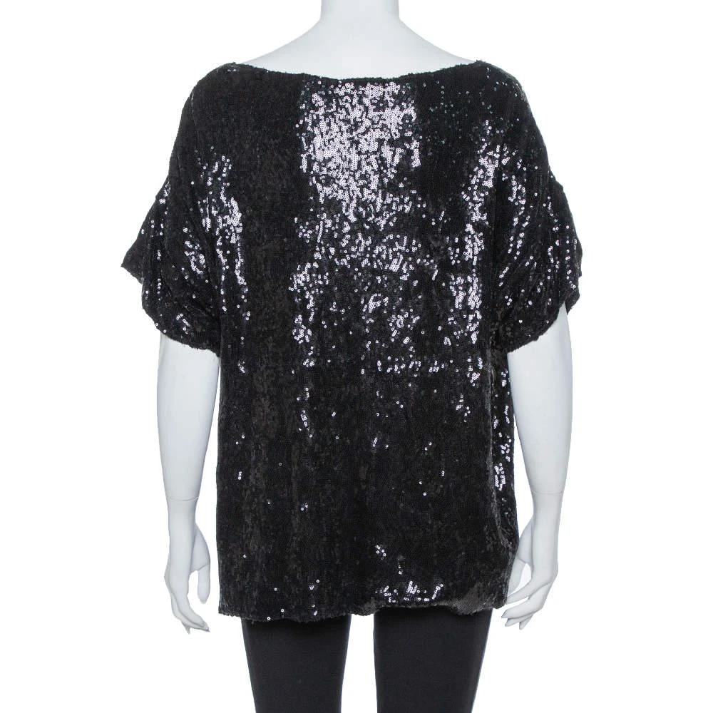 PIERRE BALMAIN Pierre Balmain Black Sequin Embellished Oversized Knit Top M 3