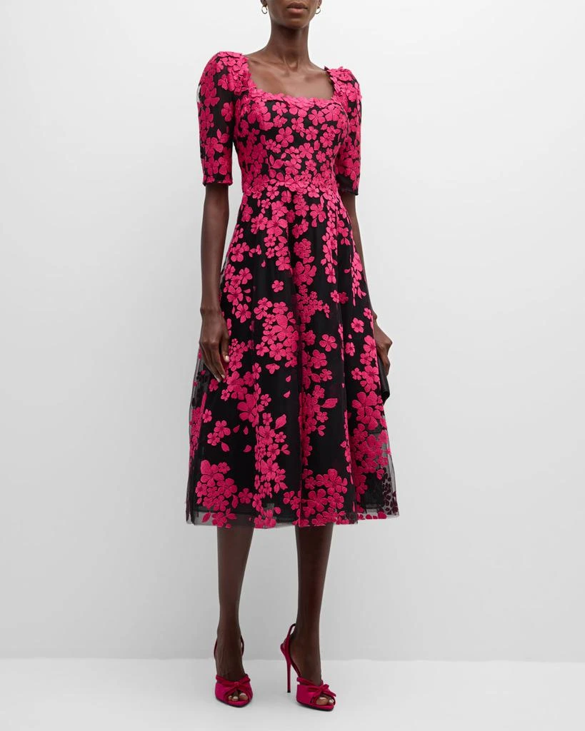 Teri Jon Floral-Embroidered Tulle Midi Dress - Dresses & Skirts - Free  Shipping - BeyondStyle