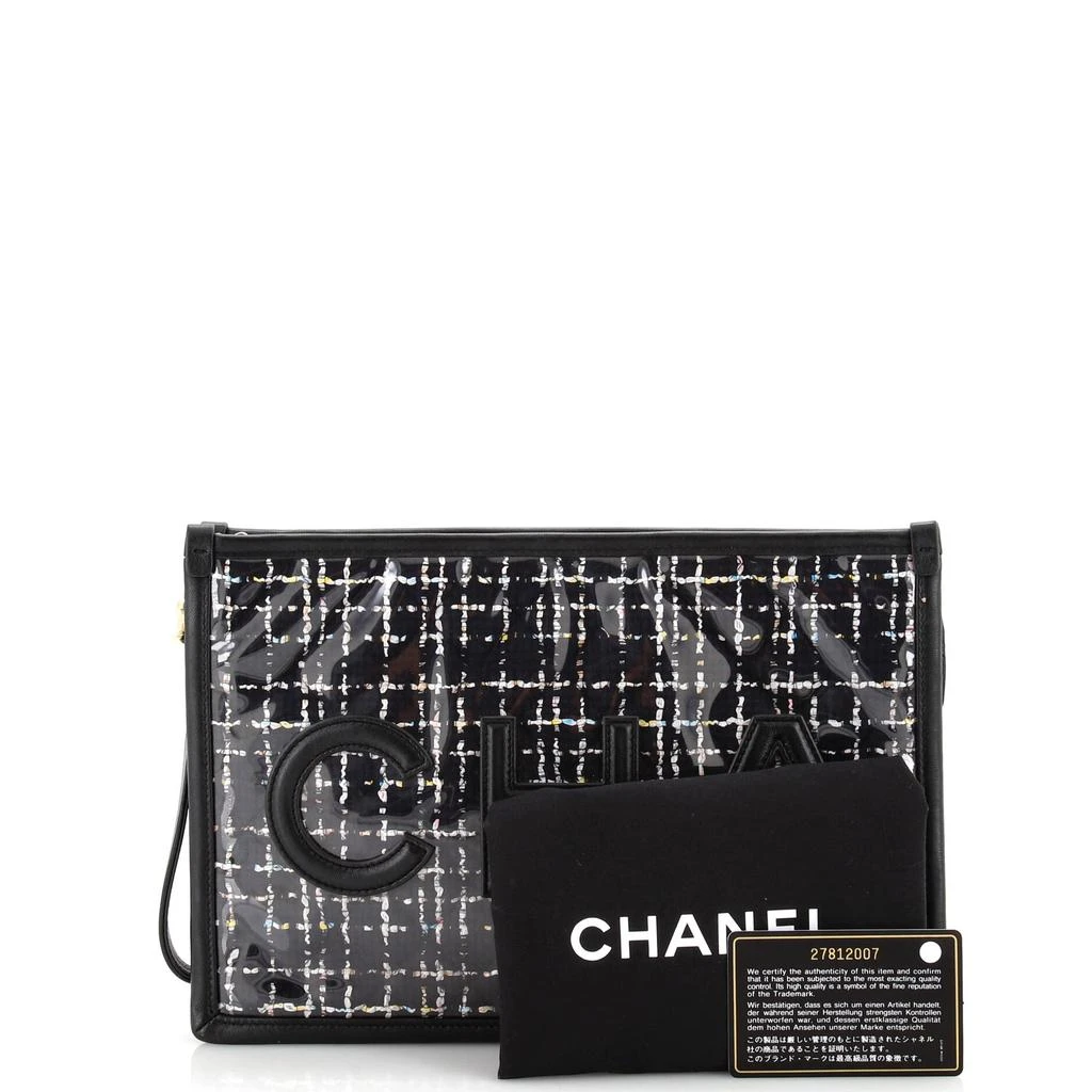 Chanel Logo Wristlet Clutch PVC Over Quilted Tweed Large 2