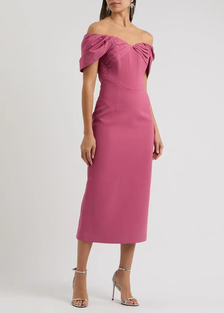 REBECCA VALLANCE Anais off-the-shoulder crepe midi dress 4