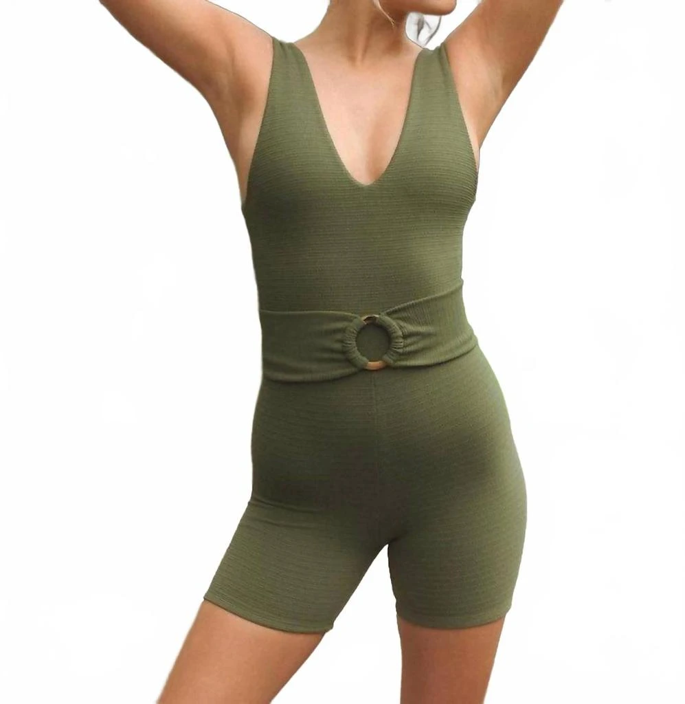 Montce Kim Short Onesie In Olive Micro Scrunch