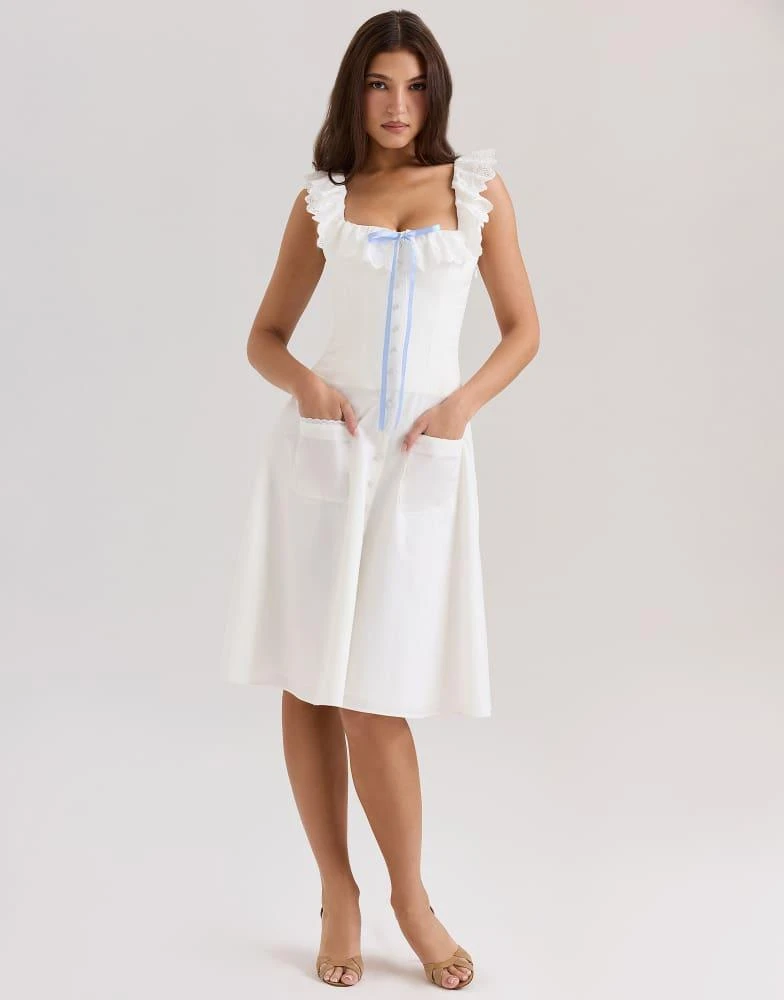 House of CB House of CB Mathilde cotton broderie anglaise trim midi dress in white