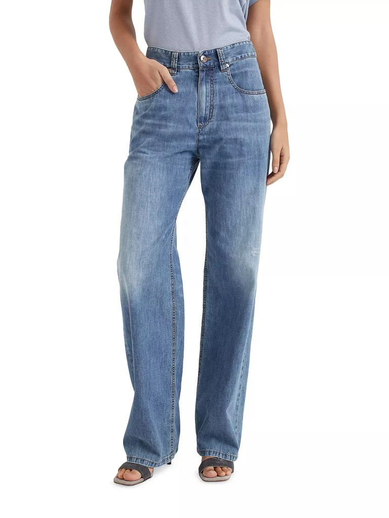 Brunello Cucinelli Lightweight Denim Loose Five Pocket Trousers with Shiny Tab 2