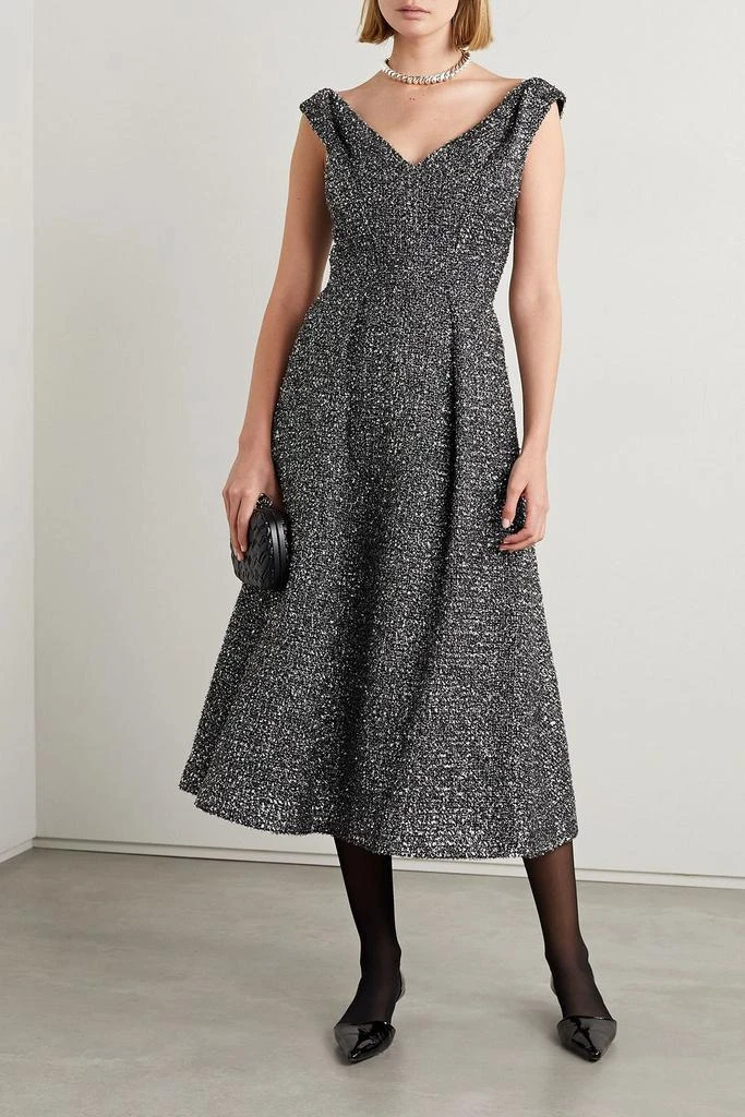 Emilia Wickstead Odelia pleated lamé tweed midi dress 2