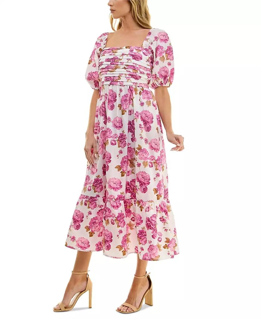 BEAUTY & GRACE Juniors' Printed Pleat-Front Smocked-Back Dress 3