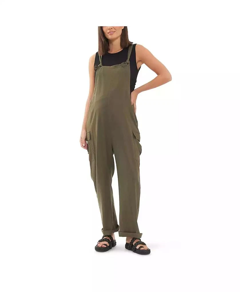 Ripe Maternity Maternity Cargo Pocket Linen Jumpsuit Olive