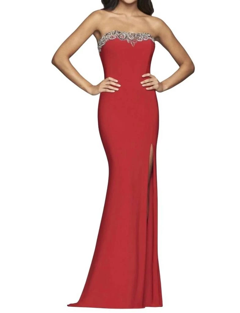 open lace back dress Red Strapless Tight Long Dress With Gathering At The Sides main image 0