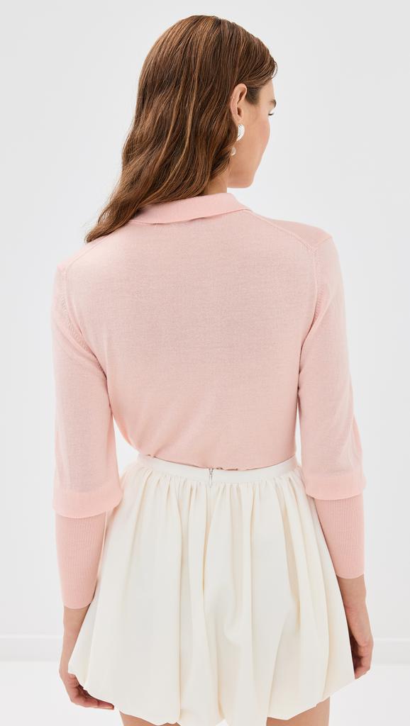 Simone Rocha Merino Silk Knit Polo Sweater with Embellishments