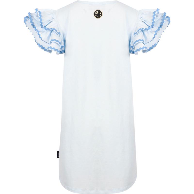 Loud Apparel Laughter and sunbeams ruffled sleeves t shirt dress in blue