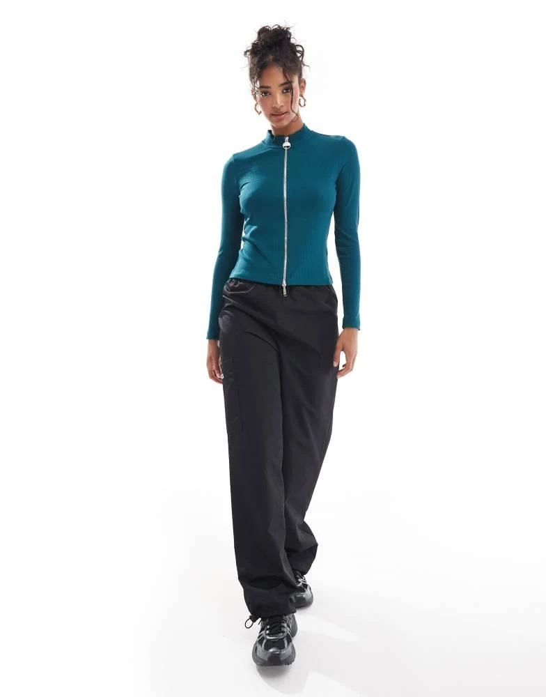 Barbour Barbour International Myla full zip rib top in deep teal exclusive to asos 3