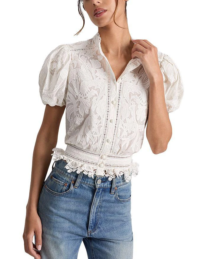 Alice + Olivia Loryn Embroidered Eyelet Puff Sleeve Top 1