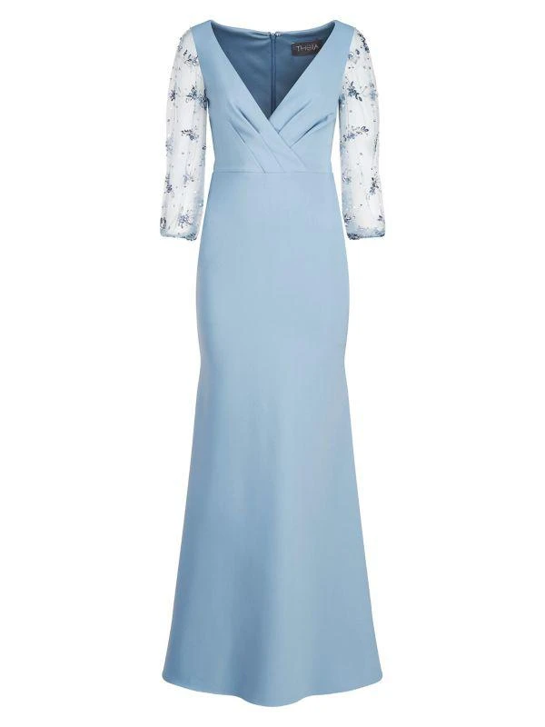 Theia Kiera Beaded Puff-Sleeve Gown 5