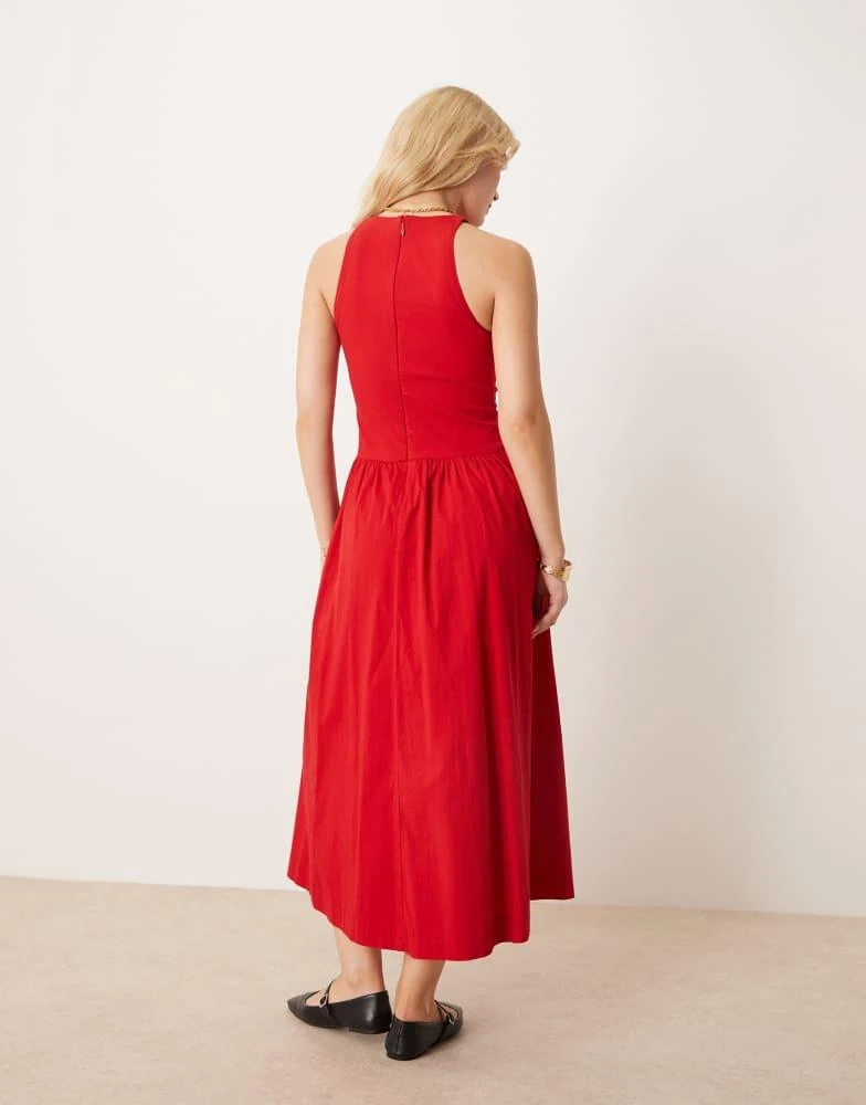 Abercrombie & Fitch Abercrombie & Fitch high neck drop waist midi dress in red 4