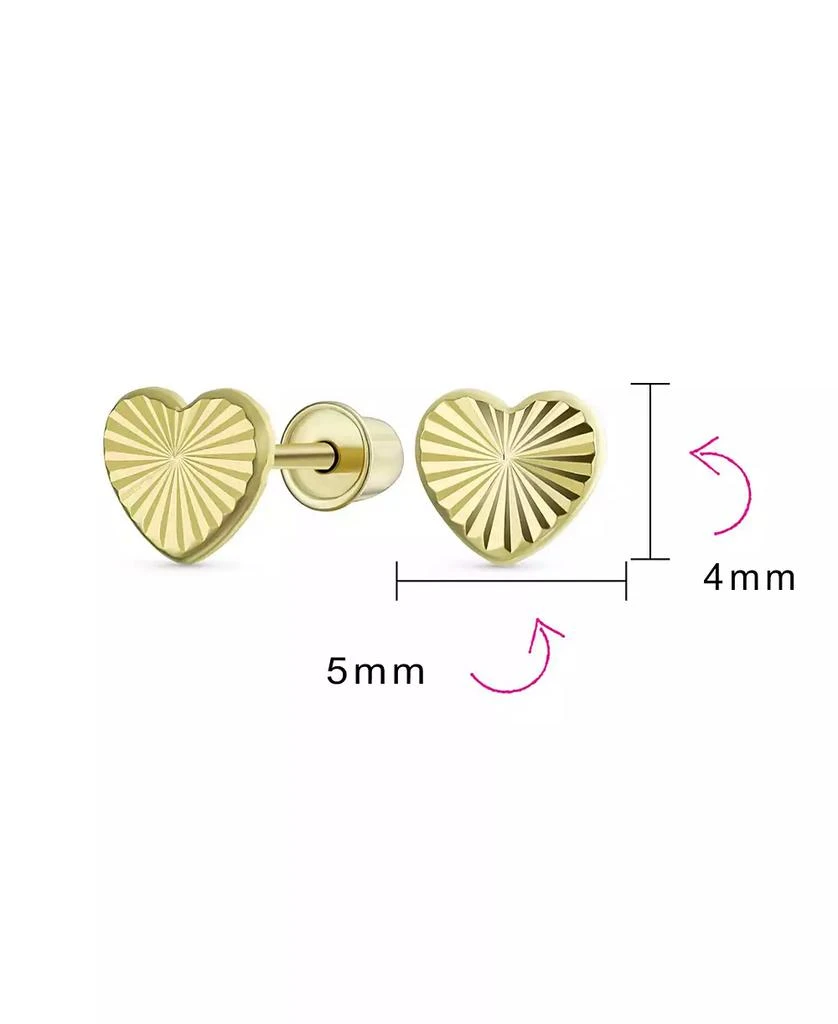 Bling Jewelry Minimalist Tiny Simple10K Yellow Gold Textured Heart Stud Earrings Secure Screw Back 4MM 3