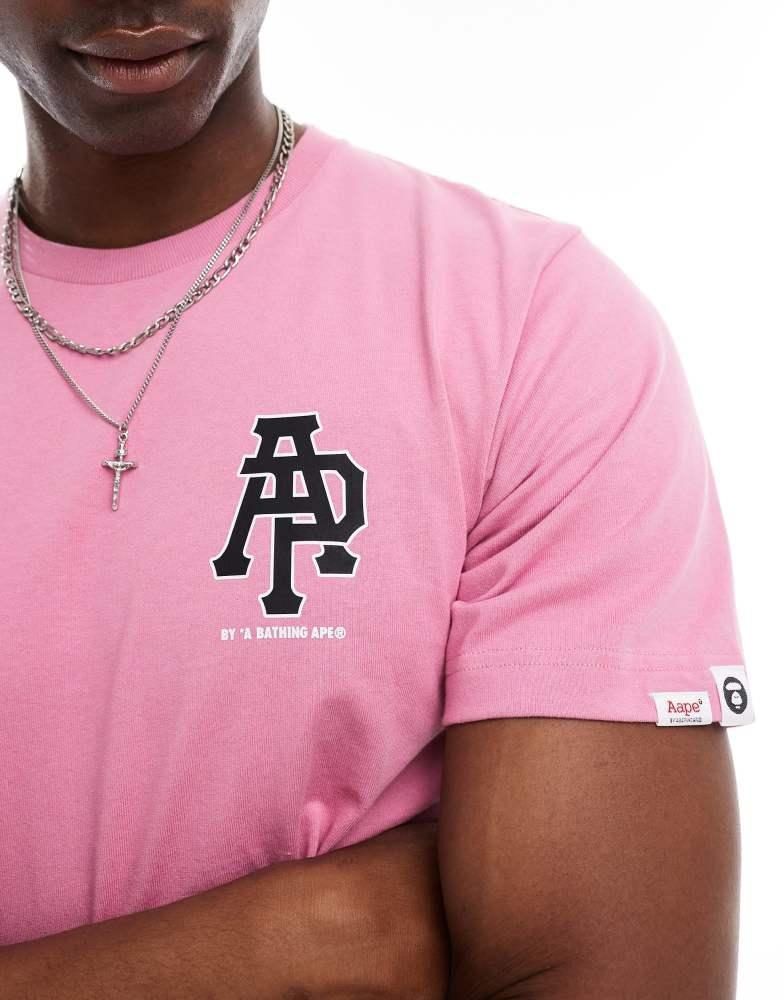 AAPE Aape By A Bathing Ape logo t-shirt with camo back print in pink